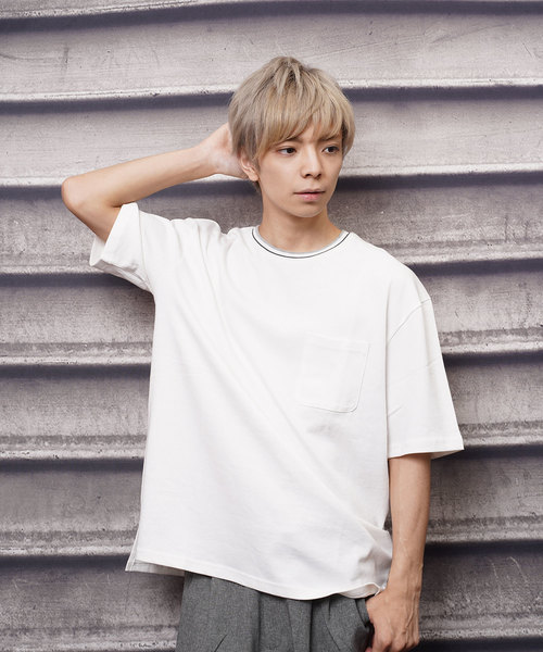 おしゃれスタ(オシャレスタ)の「ビッグシルエットリブラインTシャツ(IR)(Tシャツ/カットソー・メンズ・レッド/ネイビー/ライトグレー/ブラック/ホワイト/サンドベージュ・M/L/XL)」の15枚目の写真
