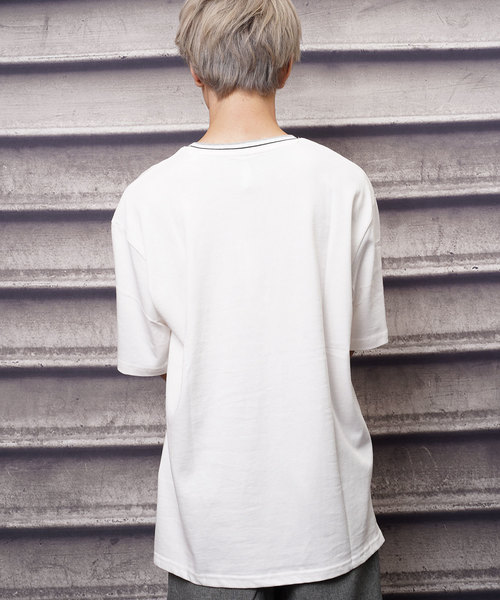 おしゃれスタ(オシャレスタ)の「ビッグシルエットリブラインTシャツ(IR)(Tシャツ/カットソー・メンズ・レッド/ネイビー/ライトグレー/ブラック/ホワイト/サンドベージュ・M/L/XL)」の17枚目の写真