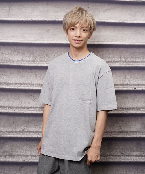 おしゃれスタ(オシャレスタ)の「ビッグシルエットリブラインTシャツ(IR)(Tシャツ/カットソー・メンズ・レッド/ネイビー/ライトグレー/ブラック/ホワイト/サンドベージュ・M/L/XL)」の22枚目の写真