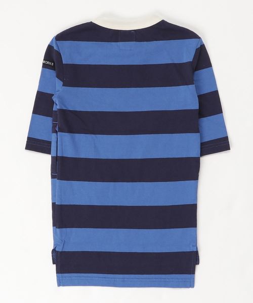 RUGGEDWORKS(ラゲッドワークス)の「【親子お揃い】ガールズ太ボーダークルーネック天竺ワンピース(ワンピース・キッズ・ブラウン/ブルー・110cm/100cm/120cm/130cm/140cm/90㎝/150cm)」の3枚目の写真