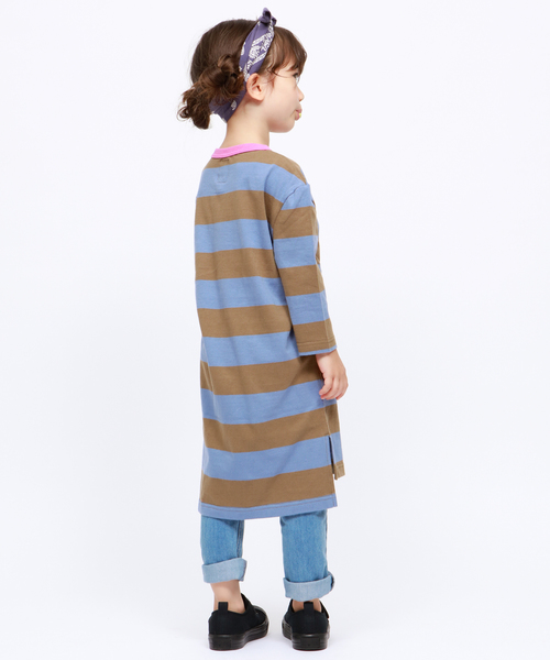 RUGGEDWORKS(ラゲッドワークス)の「【親子お揃い】ガールズ太ボーダークルーネック天竺ワンピース(ワンピース・キッズ・ブラウン/ブルー・110cm/100cm/120cm/130cm/140cm/90㎝/150cm)」の7枚目の写真