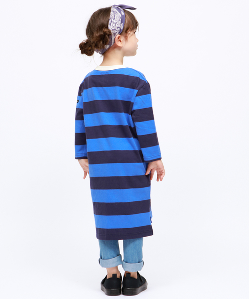 RUGGEDWORKS(ラゲッドワークス)の「【親子お揃い】ガールズ太ボーダークルーネック天竺ワンピース(ワンピース・キッズ・ブラウン/ブルー・110cm/100cm/120cm/130cm/140cm/90㎝/150cm)」の6枚目の写真