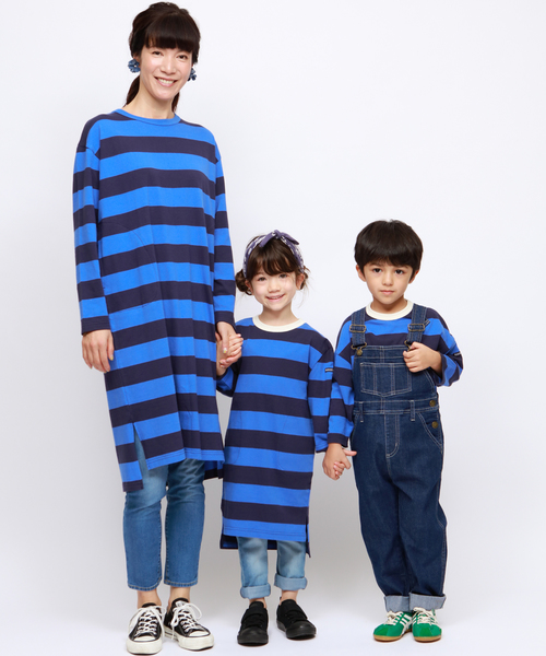 RUGGEDWORKS(ラゲッドワークス)の「【親子お揃い】ガールズ太ボーダークルーネック天竺ワンピース(ワンピース・キッズ・ブラウン/ブルー・110cm/100cm/120cm/130cm/140cm/90㎝/150cm)」の5枚目の写真