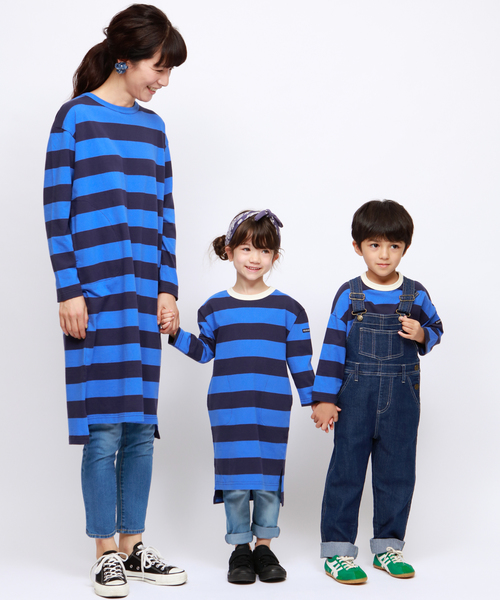 RUGGEDWORKS(ラゲッドワークス)の「【親子お揃い】ガールズ太ボーダークルーネック天竺ワンピース(ワンピース・キッズ・ブラウン/ブルー・110cm/100cm/120cm/130cm/140cm/90㎝/150cm)」の4枚目の写真