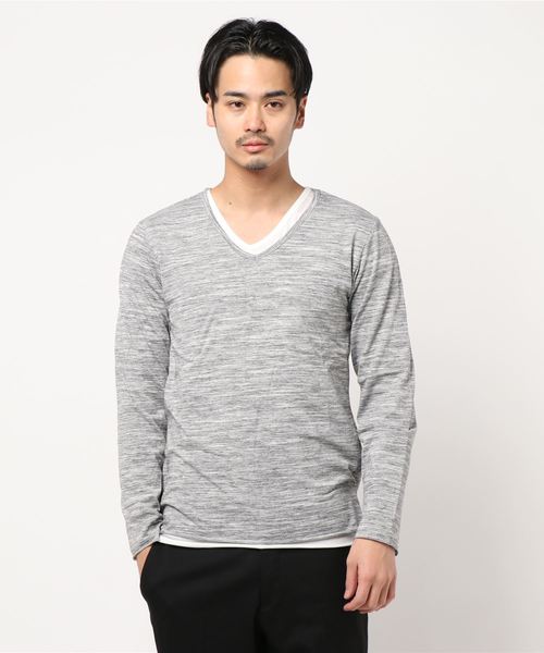 NO WAY(ノーウェイ)の「/Bl/アンサンブルVネック長袖Tシャツ(Tシャツ/カットソー・メンズ・ネイビー/グレー/ホワイト/ブラック/ワインレッド・MEDIUM/LARGE/X-LARGE)」の3枚目の写真