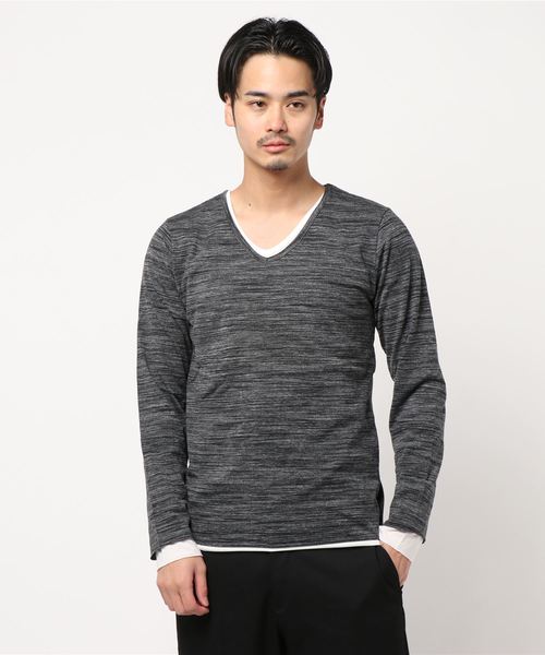 NO WAY(ノーウェイ)の「/Bl/アンサンブルVネック長袖Tシャツ(Tシャツ/カットソー・メンズ・ネイビー/グレー/ホワイト/ブラック/ワインレッド・MEDIUM/LARGE/X-LARGE)」の1枚目の写真