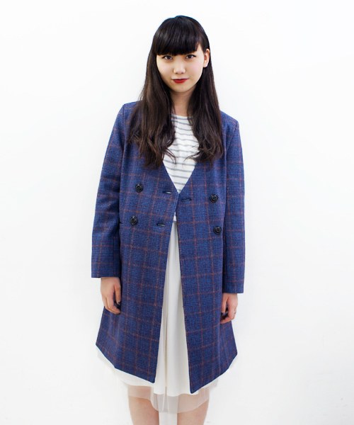 CIAOPANIC（チャオパニック）の「【Ciaopanic】チェック柄ノーカラーコート（ノーカラージャケット・レディース・グレー/ブルー・FREE）」の2枚目の写真