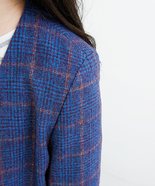 CIAOPANIC（チャオパニック）の「【Ciaopanic】チェック柄ノーカラーコート（ノーカラージャケット・レディース・グレー/ブルー・FREE）」の12枚目の写真