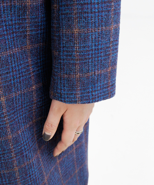 CIAOPANIC（チャオパニック）の「【Ciaopanic】チェック柄ノーカラーコート（ノーカラージャケット・レディース・グレー/ブルー・FREE）」の3枚目の写真