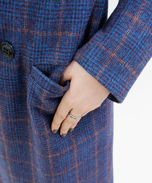 CIAOPANIC（チャオパニック）の「【Ciaopanic】チェック柄ノーカラーコート（ノーカラージャケット・レディース・グレー/ブルー・FREE）」の4枚目の写真