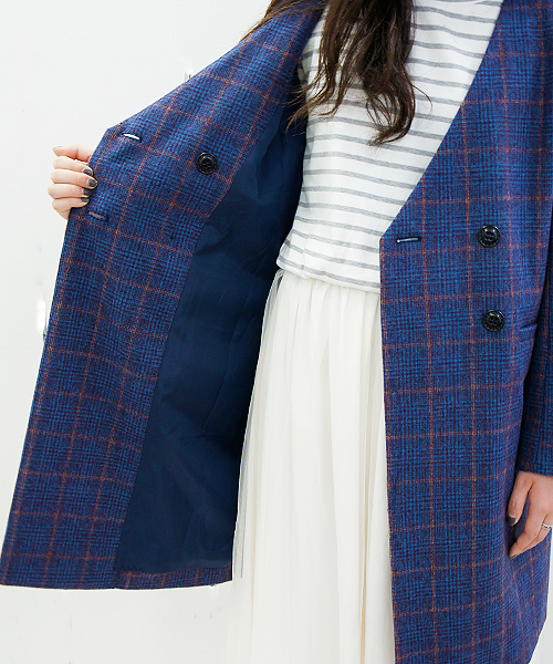 CIAOPANIC（チャオパニック）の「【Ciaopanic】チェック柄ノーカラーコート（ノーカラージャケット・レディース・グレー/ブルー・FREE）」の6枚目の写真