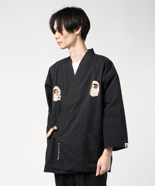 激レア アベイシングエイプ kimono shirt 羽織 刺繍 ブラック美品 ア