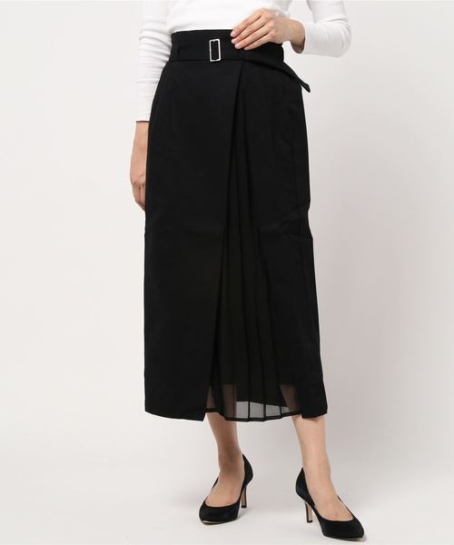 STYLEBLOCK（スタイルブロック）の「ツイル×シフォンプリーツ切替スカート（スカート・レディース・ライトベージュ/ブラック・M）」の2枚目の写真