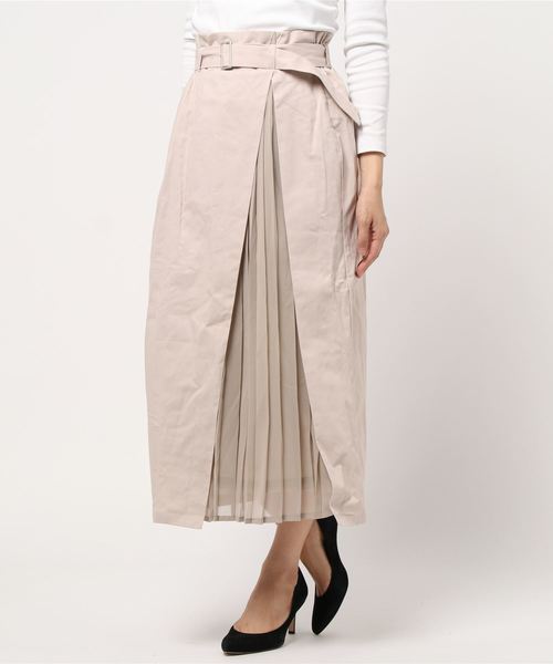 STYLEBLOCK（スタイルブロック）の「ツイル×シフォンプリーツ切替スカート（スカート・レディース・ライトベージュ/ブラック・M）」の5枚目の写真