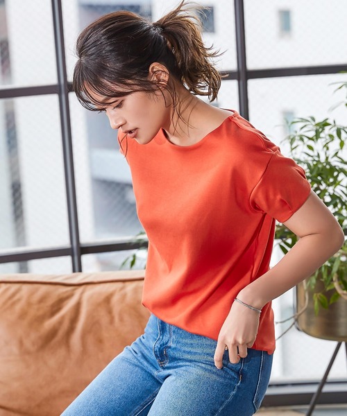 KOBE LETTUCE(コウベレタス)の「前身二重袖タックカットソートップス(Tシャツ/カットソー)」|オレンジ