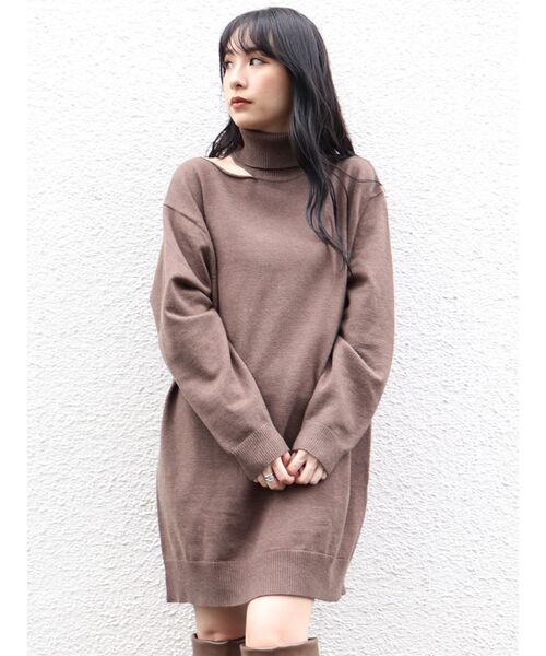 MURUA（ムルーア）の「スラッシュミニニットワンピース（ワンピース・レディース・ブラック/モカ/アイボリー・FREE）」の6枚目の写真