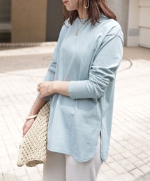 USAコットン長袖オーバーサイズ裾ラウンドTシャツ