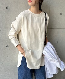 andme | USAコットン長袖オーバーサイズビッグシルエット裾ラウンドTシャツ(Tシャツ/カットソー)
