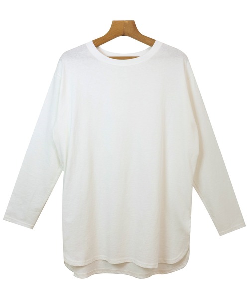 USAコットン長袖オーバーサイズ裾ラウンドTシャツ セール】USAコットン長袖オーバーサイズ裾ラウンドTシャツ（T