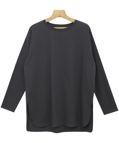 USAコットン長袖オーバーサイズ裾ラウンドTシャツ andme tシャツ USAコットン長袖オーバーサイズ裾ラウンドTシャツ