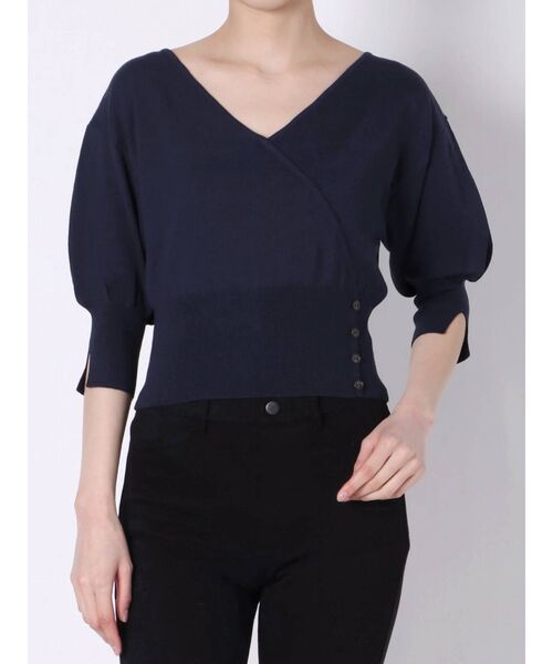 MERCURYDUO(マーキュリーデュオ)の「カシュクールコンパクトニット(ニット/セーター・レディース・オフホワイト/レッド/ピンク/ネイビー・FREE)」の3枚目の写真