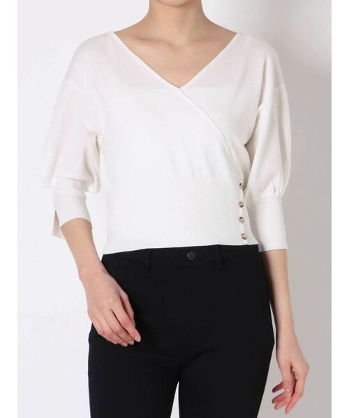 MERCURYDUO(マーキュリーデュオ)の「カシュクールコンパクトニット(ニット/セーター・レディース・オフホワイト/レッド/ピンク/ネイビー・FREE)」の2枚目の写真