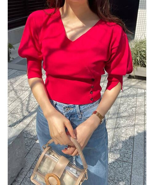 MERCURYDUO(マーキュリーデュオ)の「カシュクールコンパクトニット(ニット/セーター・レディース・オフホワイト/レッド/ピンク/ネイビー・FREE)」の14枚目の写真