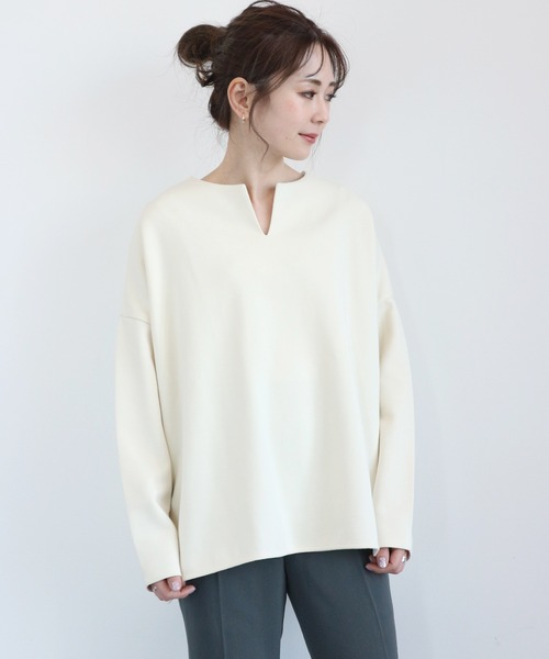 AMERICAN HOLIC(アメリカンホリック)の「キーネックポンチプルオーバー(Tシャツ/カットソー・レディース・アイボリー/チャコールグレー/ライトベージュ・FREE)」の14枚目の写真