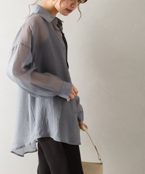 SpRay(スプレイ)の「シアーシャツ(シャツ/ブラウス・レディース・ベージュ/ブラック/グリーン/グレー/ホワイト/レンガ・FREE)」の3枚目の写真