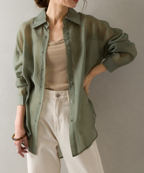 SpRay(スプレイ)の「シアーシャツ(シャツ/ブラウス・レディース・ベージュ/ブラック/グリーン/グレー/ホワイト/レンガ・FREE)」の5枚目の写真