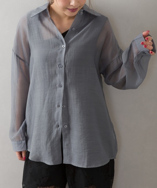 SpRay(スプレイ)の「シアーシャツ(シャツ/ブラウス・レディース・ベージュ/ブラック/グリーン/グレー/ホワイト/レンガ・FREE)」の8枚目の写真