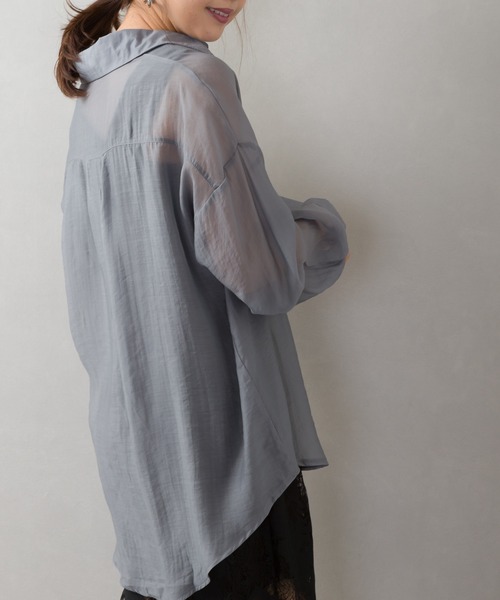 SpRay(スプレイ)の「シアーシャツ(シャツ/ブラウス・レディース・ベージュ/ブラック/グリーン/グレー/ホワイト/レンガ・FREE)」の9枚目の写真