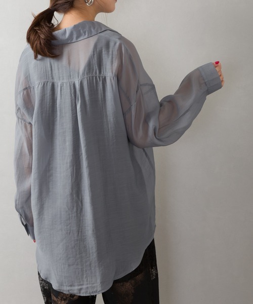 SpRay(スプレイ)の「シアーシャツ(シャツ/ブラウス・レディース・ベージュ/ブラック/グリーン/グレー/ホワイト/レンガ・FREE)」の10枚目の写真