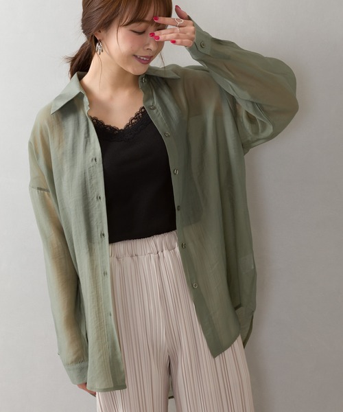 SpRay(スプレイ)の「シアーシャツ(シャツ/ブラウス・レディース・ベージュ/ブラック/グリーン/グレー/ホワイト/レンガ・FREE)」の20枚目の写真