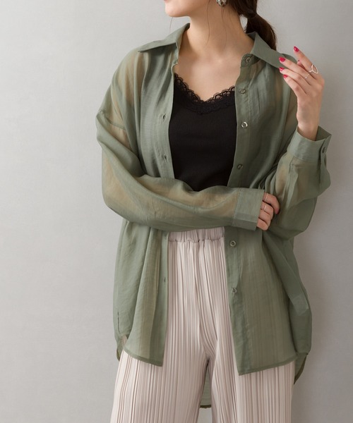 SpRay(スプレイ)の「シアーシャツ(シャツ/ブラウス・レディース・ベージュ/ブラック/グリーン/グレー/ホワイト/レンガ・FREE)」の21枚目の写真