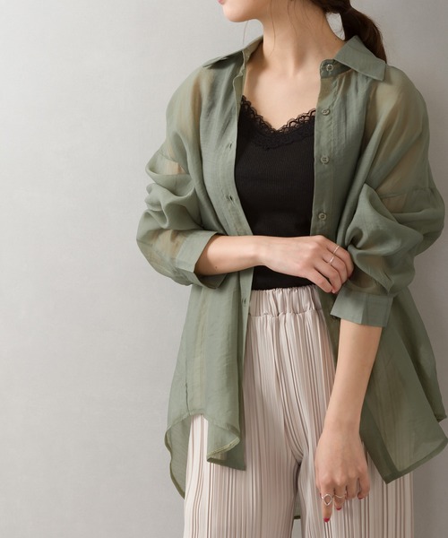 SpRay(スプレイ)の「シアーシャツ(シャツ/ブラウス・レディース・ベージュ/ブラック/グリーン/グレー/ホワイト/レンガ・FREE)」の22枚目の写真