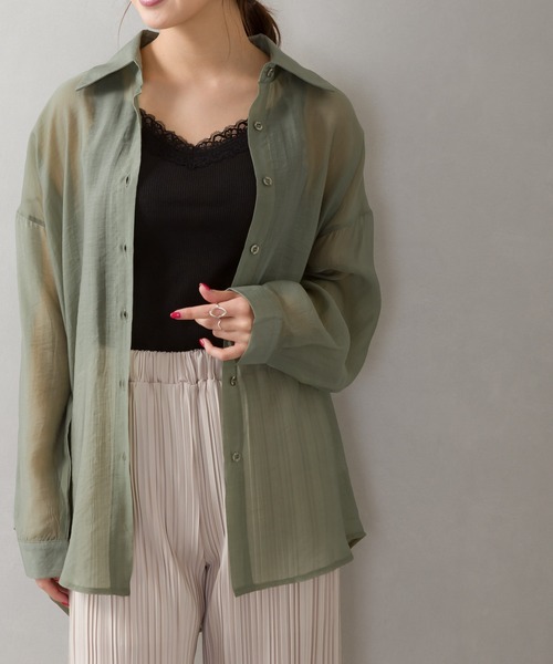 SpRay(スプレイ)の「シアーシャツ(シャツ/ブラウス・レディース・ベージュ/ブラック/グリーン/グレー/ホワイト/レンガ・FREE)」の19枚目の写真