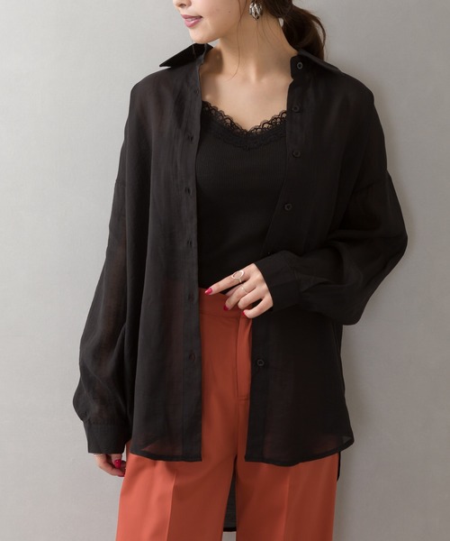 SpRay(スプレイ)の「シアーシャツ(シャツ/ブラウス・レディース・ベージュ/ブラック/グリーン/グレー/ホワイト/レンガ・FREE)」の13枚目の写真