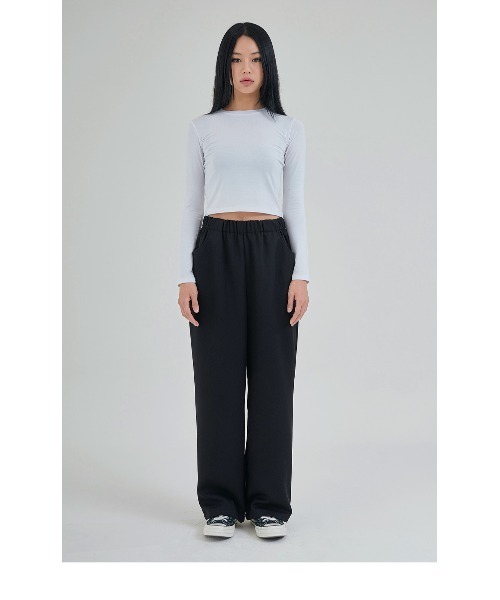 ACOVER（オコボ）の「A'GEM/9 × .kom『ACOVER/オコボ』WIDE BANDING SLACKS/バンディング ワイドスラックスパンツ（スラックス・レディース・ブラック/チャコールグレー/ベージュ・FREE）」の4枚目の写真
