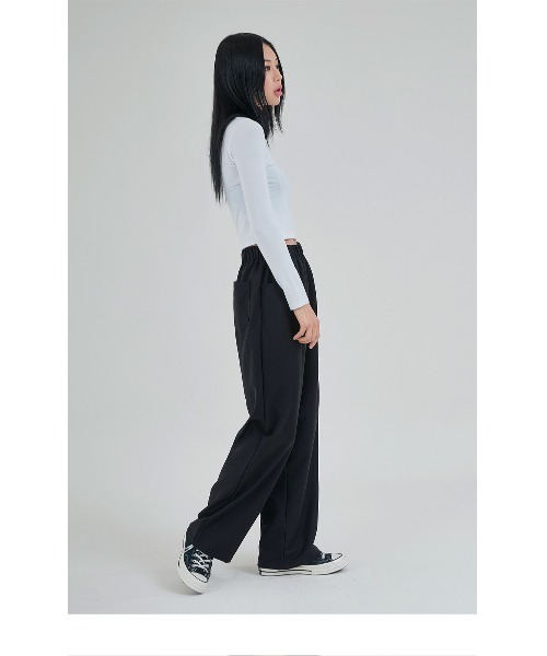 ACOVER（オコボ）の「A'GEM/9 × .kom『ACOVER/オコボ』WIDE BANDING SLACKS/バンディング ワイドスラックスパンツ（スラックス・レディース・ブラック/チャコールグレー/ベージュ・FREE）」の6枚目の写真