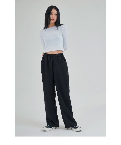 ACOVER（オコボ）の「A'GEM/9 × .kom『ACOVER/オコボ』WIDE BANDING SLACKS/バンディング ワイドスラックスパンツ（スラックス・レディース・ブラック/チャコールグレー/ベージュ・FREE）」の8枚目の写真