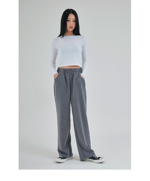 ACOVER（オコボ）の「A'GEM/9 × .kom『ACOVER/オコボ』WIDE BANDING SLACKS/バンディング ワイドスラックスパンツ（スラックス・レディース・ブラック/チャコールグレー/ベージュ・FREE）」の9枚目の写真