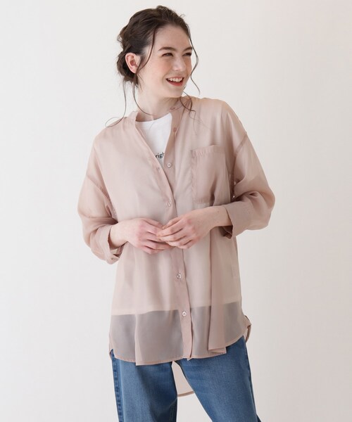 Cutie Blonde（キューティーブロンド）の「◆【S-L/2点セット】シアーチュニックシャツ＋Tシャツ（その他トップス・レディース・サックスブルー/オフホワイト/ベージュ・02/03/01/04）」の2枚目の写真