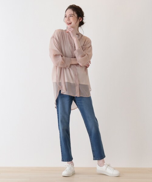 Cutie Blonde（キューティーブロンド）の「◆【S-L/2点セット】シアーチュニックシャツ＋Tシャツ（その他トップス・レディース・サックスブルー/オフホワイト/ベージュ・02/03/01/04）」の11枚目の写真