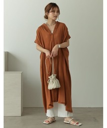 Re:EDIT | インド綿楊柳マオカラーフレンチスリーブシャツワンピース(ワンピース)