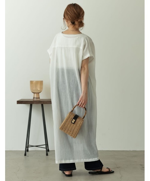 Re:EDIT（リエディ）の「インド綿楊柳マオカラーフレンチスリーブシャツワンピース（ワンピース・レディース・カーキ/オフホワイト/ブラック/オレンジ/モカ・LARGE/MEDIUM/SHORT）」の11枚目の写真