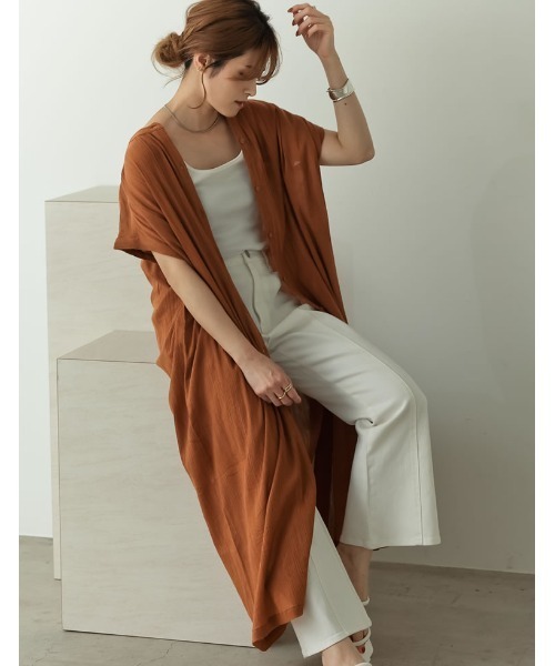 Re:EDIT（リエディ）の「インド綿楊柳マオカラーフレンチスリーブシャツワンピース（ワンピース・レディース・カーキ/オフホワイト/ブラック/オレンジ/モカ・LARGE/MEDIUM/SHORT）」の16枚目の写真