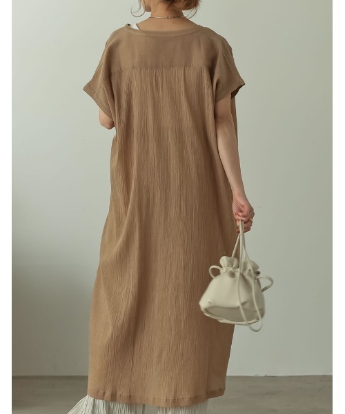 Re:EDIT（リエディ）の「インド綿楊柳マオカラーフレンチスリーブシャツワンピース（ワンピース・レディース・カーキ/オフホワイト/ブラック/オレンジ/モカ・LARGE/MEDIUM/SHORT）」の22枚目の写真