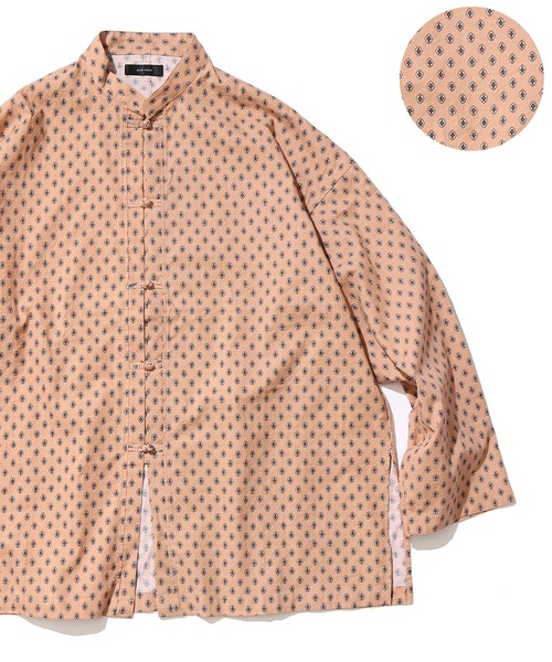 ROOP TOKYO by Hayato(ループトウキョウバイハヤト)の「ROOPTOKYO by Hayato Printed China Shirts ブロード総柄 チャイナシャツ カジュアル ユニセックス(シャツ/ブラウス・メンズ・ブラック/アイボリー/シャーベット・M/L)」の2枚目の写真