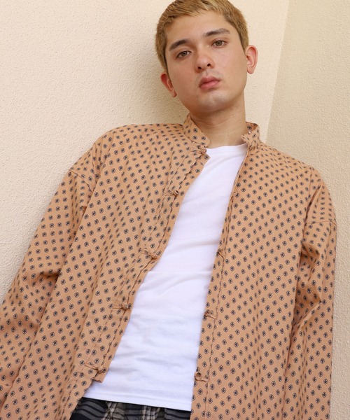 ROOP TOKYO by Hayato(ループトウキョウバイハヤト)の「ROOPTOKYO by Hayato Printed China Shirts ブロード総柄 チャイナシャツ カジュアル ユニセックス(シャツ/ブラウス・メンズ・ブラック/アイボリー/シャーベット・M/L)」の16枚目の写真